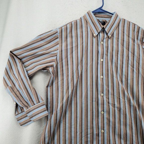 DOCKERS Shirt Men's Long Sleeve Casual Button Up Striped Easy Care Brown Large - Picture 4 of 12
